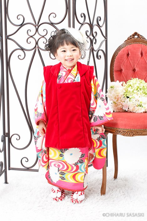 3歳レンタル 大正ロマン渦巻レトロ  ピンク