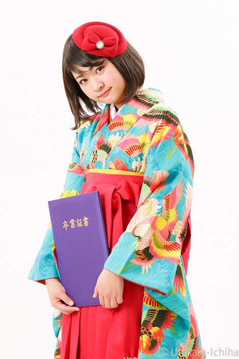 波に鶴　青緑　大正ロマンな卒業袴セット　(小学生卒業袴・ジュニアサイズ）