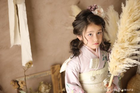 七五三　７歳おしゃれなお着物レンタルピンク