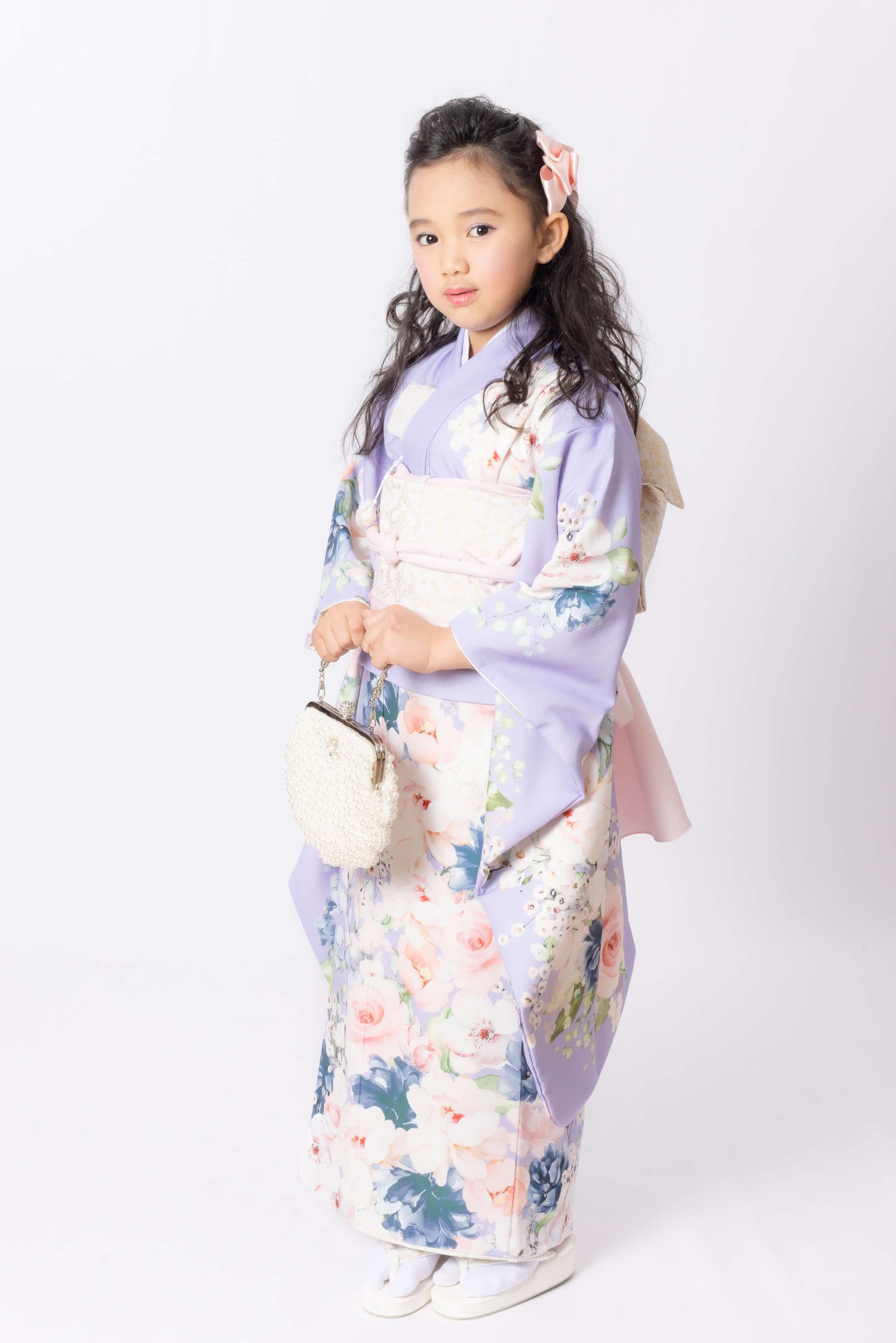 洋花着物レンタル　７歳　紫
